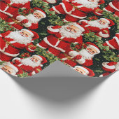 Holly Jolly Retro Santas inpakpapier (Hoek)