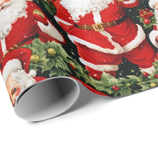 Holly Jolly Retro Santas inpakpapier (Rol Hoek)
