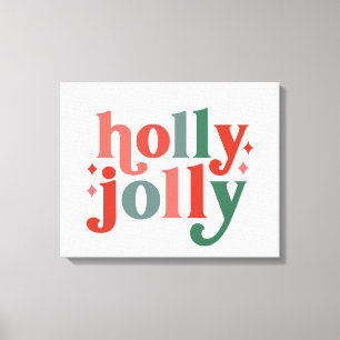 Holly Jolly - Retro Vakantietypografie Canvas Afdruk