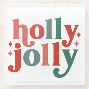 Holly Jolly - Retro Vakantietypografie Glazen Onderzetter