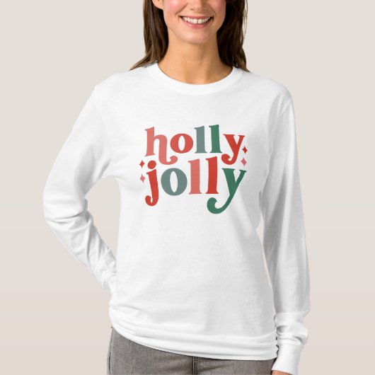 Holly Jolly - Retro Vakantietypografie T-shirt (Voorkant)