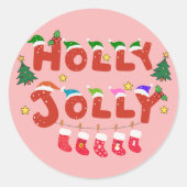Holly Jolly Ronde Sticker (Voorkant)