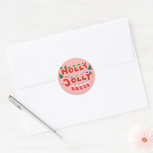 Holly Jolly Ronde Sticker (Envelop)