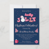 Holly Jolly Roze Blauw Kerstfeest Kaart (Voorkant)