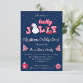 Holly Jolly Roze Blauw Kerstfeest Kaart (Staand voorkant)
