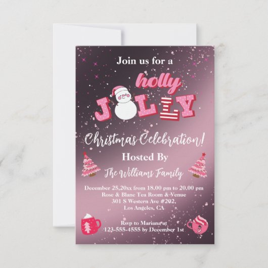 Holly Jolly Roze Metallic Glitters Kerstfeest Kaart (Voorkant)