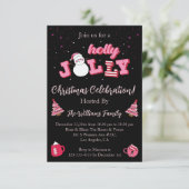 Holly Jolly Roze Zwart Kerstfeest Kaart (Staand voorkant)