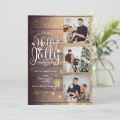 Holly Jolly Rustic Houten Fotocollage van 3 foto's Feestdagenkaart (Staand voorkant)