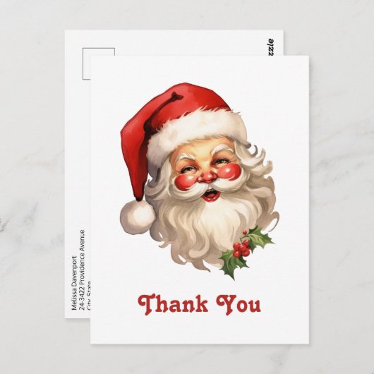 Holly Jolly Santa Claus Retro Bedankt Briefkaart (Voorkant / Achterkant)