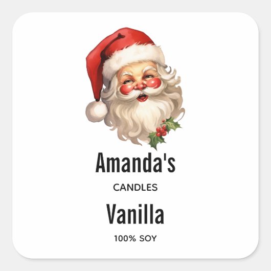 Holly Jolly Santa Claus Retro Kaarsenhandel Vierkante Sticker (Voorkant)