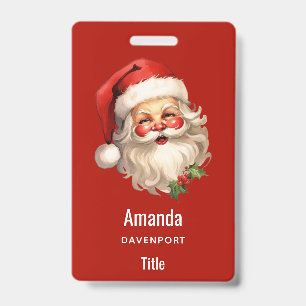 Holly Jolly Santa Claus Retro Kerstmis Badge