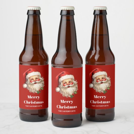 Holly Jolly Santa Claus Retro Kerstmis Bier Etiket (Flessen)