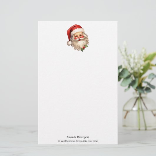 Holly Jolly Santa Claus Retro Kerstmis Briefpapier (Staand voorkant)