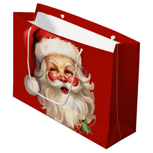 Holly Jolly Santa Claus Retro Kerstmis Groot Cadeauzakje (Voorkant Gekanteld)