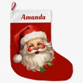 Holly Jolly Santa Claus Retro Kerstmis Grote Kerstsok (Voorkant)