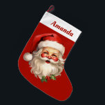Holly Jolly Santa Claus Retro Kerstmis Grote Kerstsok<br><div class="desc">Gepersonaliseerde kerstkous met een vrolijke illustratie van een  stijl Kerstman met rode rooskleurige wangen. Hij draagt zijn rode kerstmuts en zijn grote witte baard. Een takje hulst draagt bij aan de feestelijke vakantiegeest van dit ontwerp.</div>
