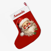 Holly Jolly Santa Claus Retro Kerstmis Grote Kerstsok (Achterkant (Hangend))