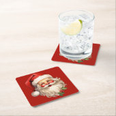 Holly Jolly Santa Claus Retro Kerstmis Kartonnen Onderzetters (Insitu)