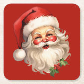 Holly Jolly Santa Claus Retro Kerstmis Kartonnen Onderzetters (Voorkant)