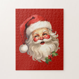 Holly Jolly Santa Claus Retro Kerstmis Legpuzzel