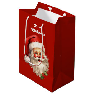 Holly Jolly Santa Claus Retro Kerstmis Medium Cadeauzakje