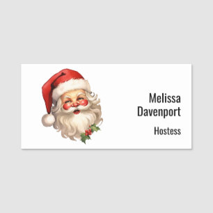 Holly Jolly Santa Claus Retro Kerstmis Naamplaatje