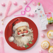 Holly Jolly Santa Claus Retro Kerstmis Papieren Bordje (Feest)