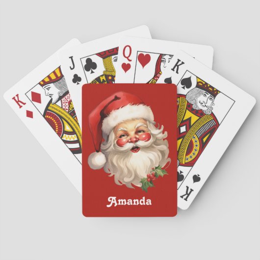 Holly Jolly Santa Claus Retro Kerstmis Pokerkaarten (Achterkant)
