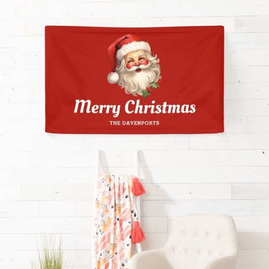 Holly Jolly Santa Claus Retro Kerstmis Spandoek (Insitu)