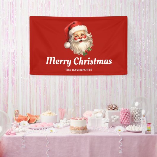 Holly Jolly Santa Claus Retro Kerstmis Spandoek (Feest)