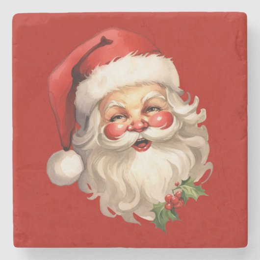 Holly Jolly Santa Claus Retro Kerstmis Stenen Onderzetter (Voorkant)