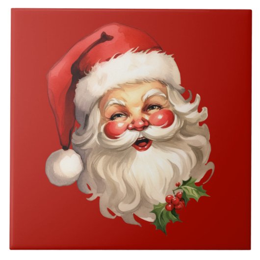 Holly Jolly Santa Claus Retro Kerstmis Tegeltje (Voorkant)