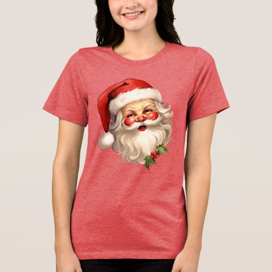 Holly Jolly Santa Claus Retro Kerstmis Tri-Blend Shirt (Voorkant)