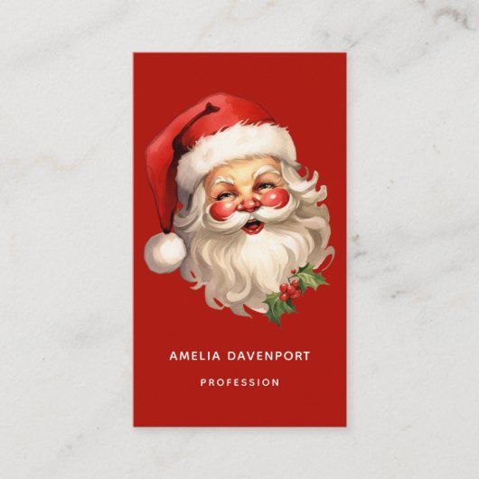 Holly Jolly Santa Claus Retro Kerstmis Visitekaartje (Voorkant)