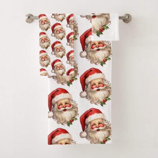 Holly Jolly Santa Claus Retro kerstpatroon Bad Handdoek (Insitu)