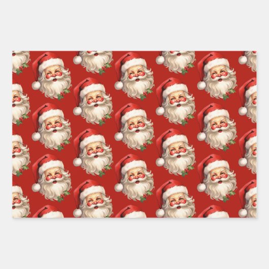Holly Jolly Santa Claus Retro kerstpatroon Inpakpapier Vel (Voorkant)