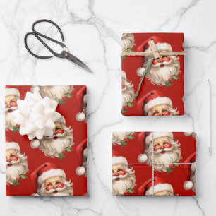 Holly Jolly Santa Claus Retro kerstpatroon Inpakpapier Vel