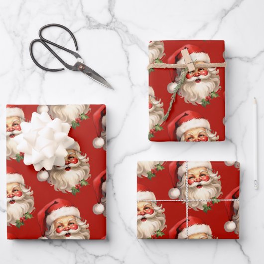 Holly Jolly Santa Claus Retro kerstpatroon Inpakpapier Vel (Voorkant)