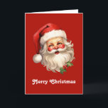 Holly Jolly Santa Claus Retro Style Kerstmis Feestdagen Kaart<br><div class="desc">Kerstkaart met een vrolijke illustratie van een  kerstman met rode rooskleurige wangen. met zijn klassieke rode kerstmuts en zijn grote witte beer. Een takje hulst draagt bij aan de feestelijke vakantiegeest van dit ontwerp.</div>