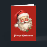 Holly Jolly Santa Claus Retro Style Kerstmis Feestdagen Kaart<br><div class="desc">Kerstkaart met een vrolijke illustratie van een  kerstman met rode rooskleurige wangen. met zijn klassieke rode kerstmuts en zijn grote witte beer. Een takje hulst draagt bij aan de feestelijke vakantiegeest van dit ontwerp.</div>