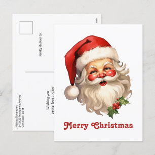 Holly Jolly Santa Claus Retro Style Kerstmis Feestdagenkaart