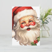 Holly Jolly Santa Claus Retro Style Kerstmis Feestdagenkaart (Staand voorkant)