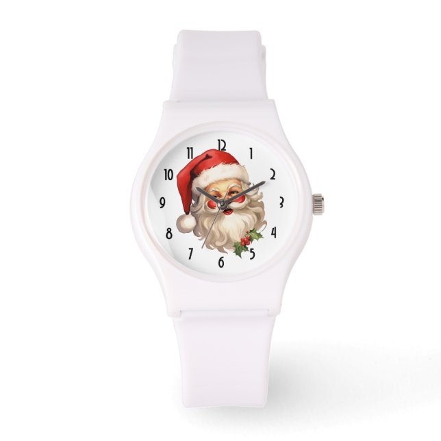 Holly Jolly Santa Claus Retro Style Kerstmis Horloge (Voorkant)