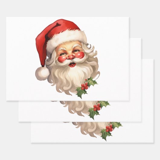 Holly Jolly Santa Claus Retro Style Kerstmis Inpakpapier Vel (Set)