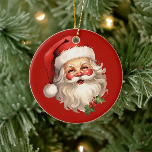 Holly Jolly Santa Claus Retro Style Kerstmis Keramisch Ornament (Boom)