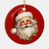 Holly Jolly Santa Claus Retro Style Kerstmis Keramisch Ornament (Voorkant)