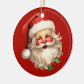 Holly Jolly Santa Claus Retro Style Kerstmis Keramisch Ornament (Links)