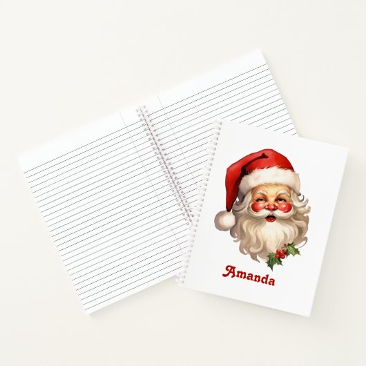Holly Jolly Santa Claus Retro Style Kerstmis Notitieboek (Binnen)