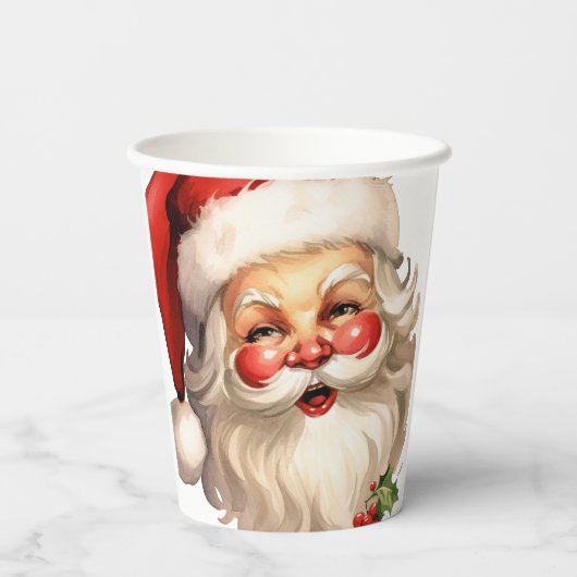 Holly Jolly Santa Claus Retro Style Kerstmis Papieren Bekers (Achterkant)