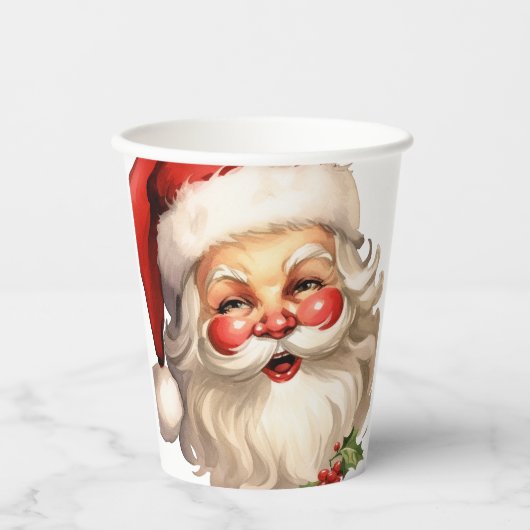Holly Jolly Santa Claus Retro Style Kerstmis Papieren Bekers (Voorkant)